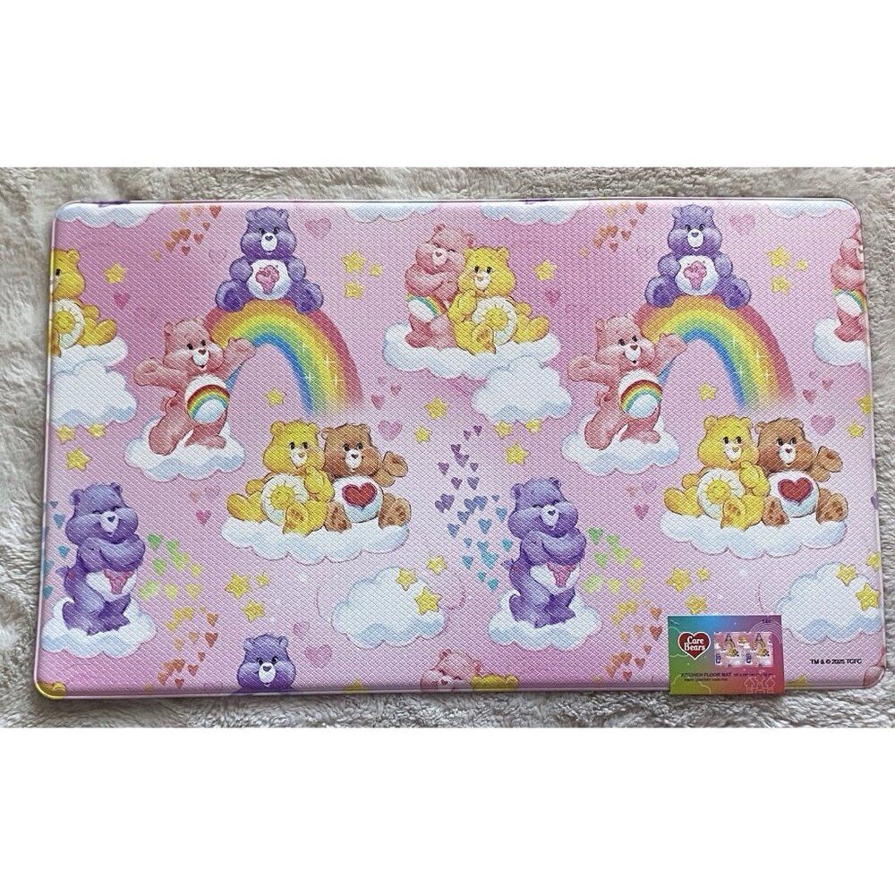 Care Bears Anti Fatigue Kitchen Mat 18”x 30” PVC Pink Rainbows Clouds Hearts NEW